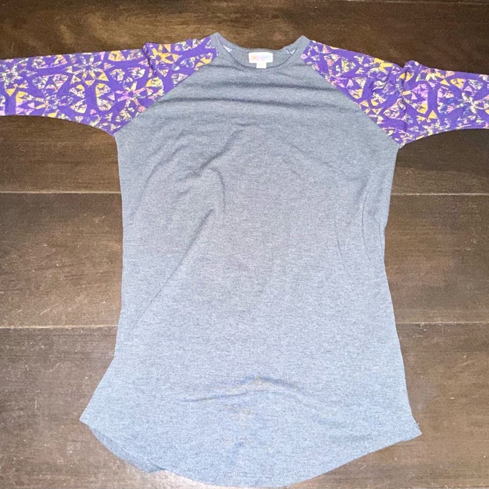 LuLaRoe Randy Tee with Pink and Blue Sleeves